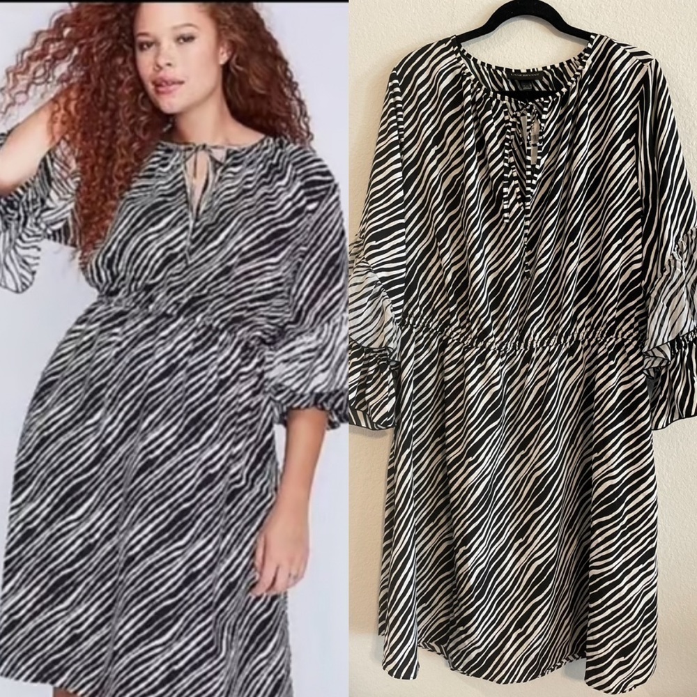Lane Bryant Women Midi Dress Size 20 Black & White Striped Animal Print